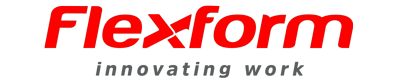 Um logotipo vermelho e branco para o trabalho inovador da flexform