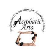 Logo for Acrobatic Arts: Two acrobats in a handstand bridge formation.