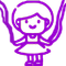 Purple cartoon girl smiling, jumping rope, wearing a dress.