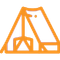 Orange outline of a camping tent, suitable for recreational use.