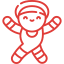 Red cartoon person with arms and legs outstretched, smiling.
