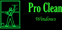 A logo for pro clean windows shows a man cleaning a window