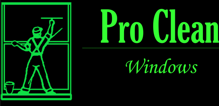 A logo for pro clean windows shows a man cleaning a window