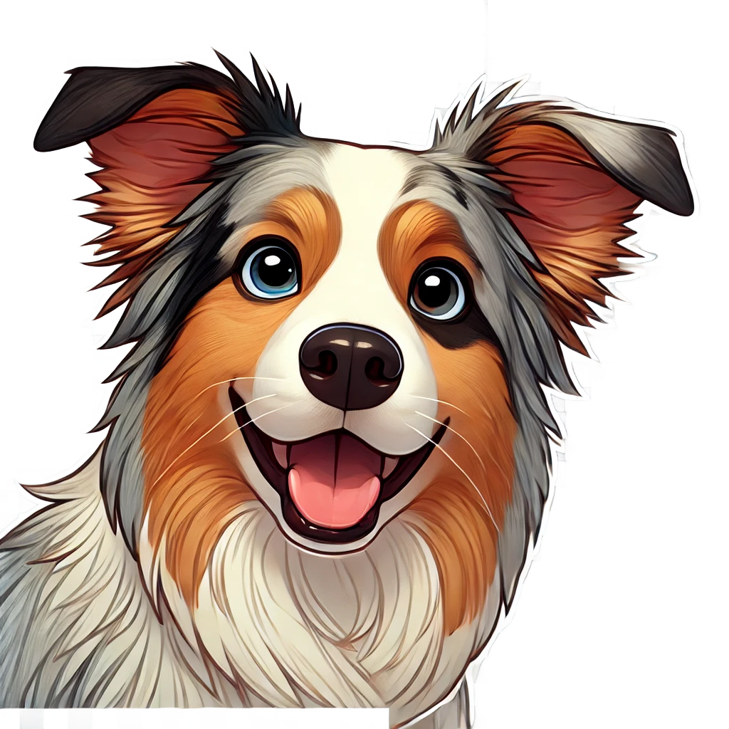 A border collie dog is smiling with its tongue out and looking at the camera.