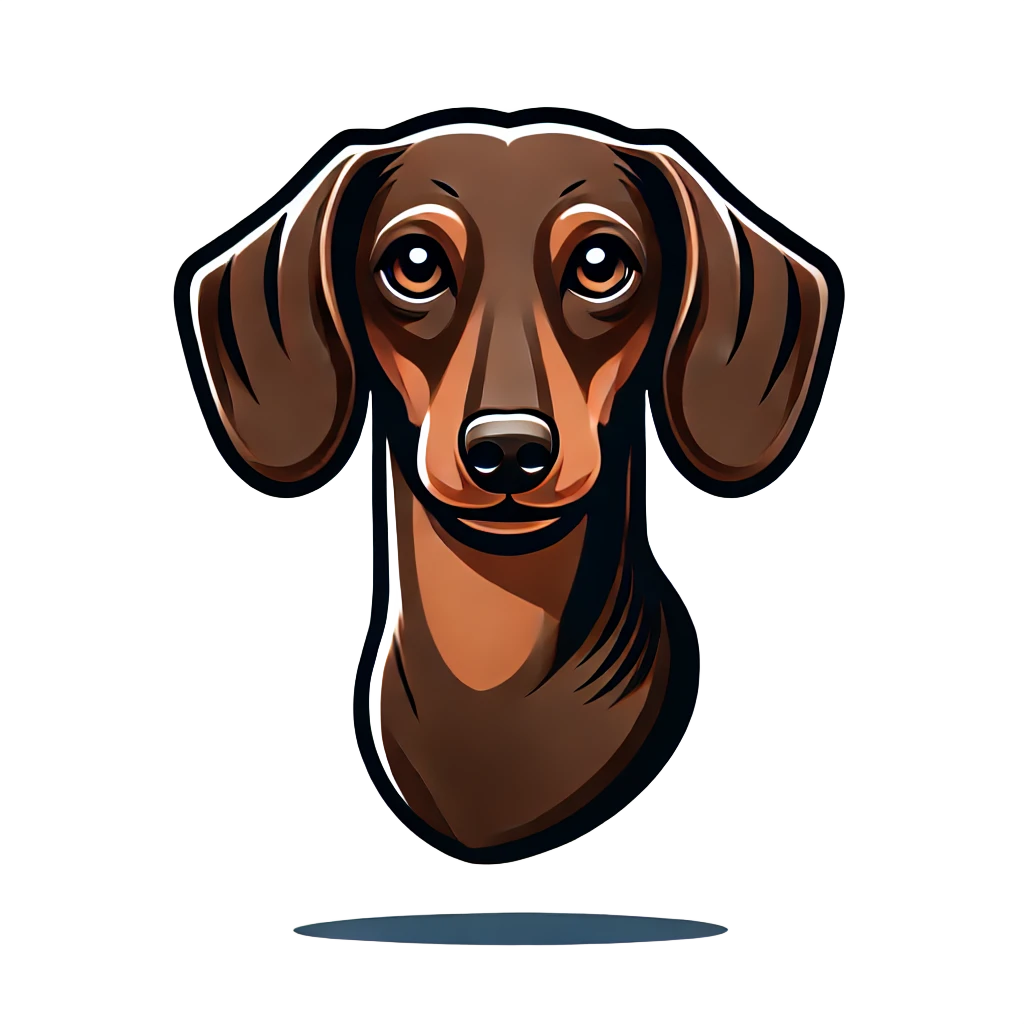 A dachshund head with a shadow on a white background.