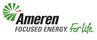 Ameren logo with green sunburst icon and slogan “Focused Energy. For Life.”