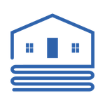 Blue house icon resting on stacked books, suggesting home lending or real estate education.