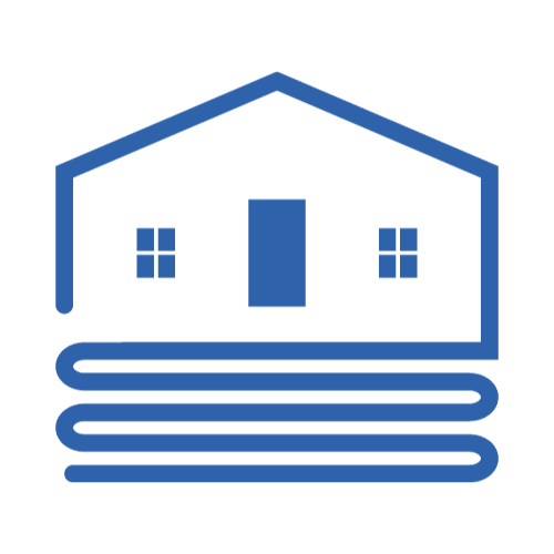 Blue house icon on stacked books, suggesting home or housing education