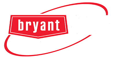 Bryant logo in red and white with a curved swoosh outline