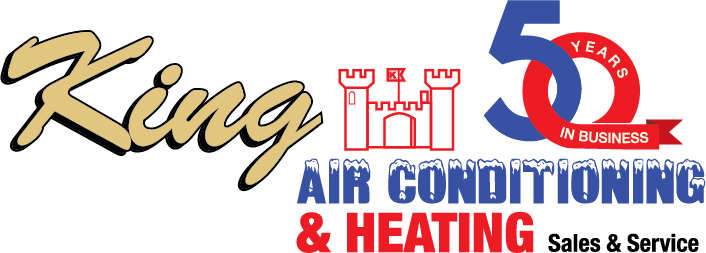 King Air Conditioning & Heating logo with 50 years in business badge