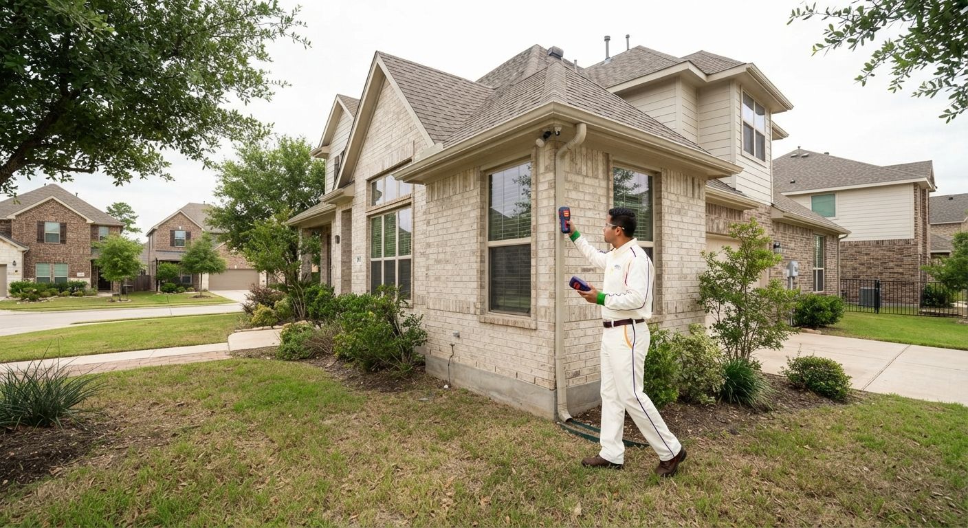 Insulation technician assessing a residential property in a Temple Texas neighborhood