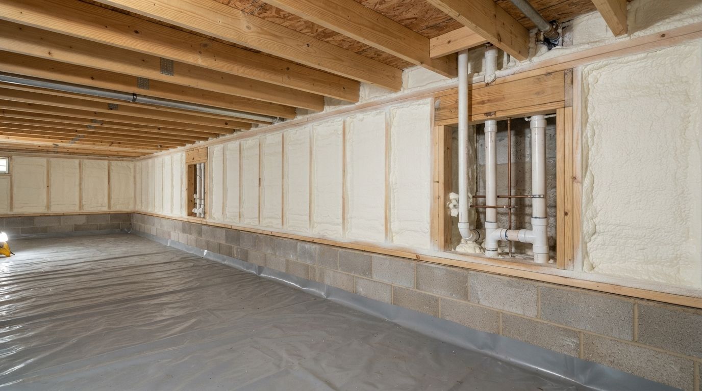 Completed crawl space floor and perimeter insulation in Temple Texas