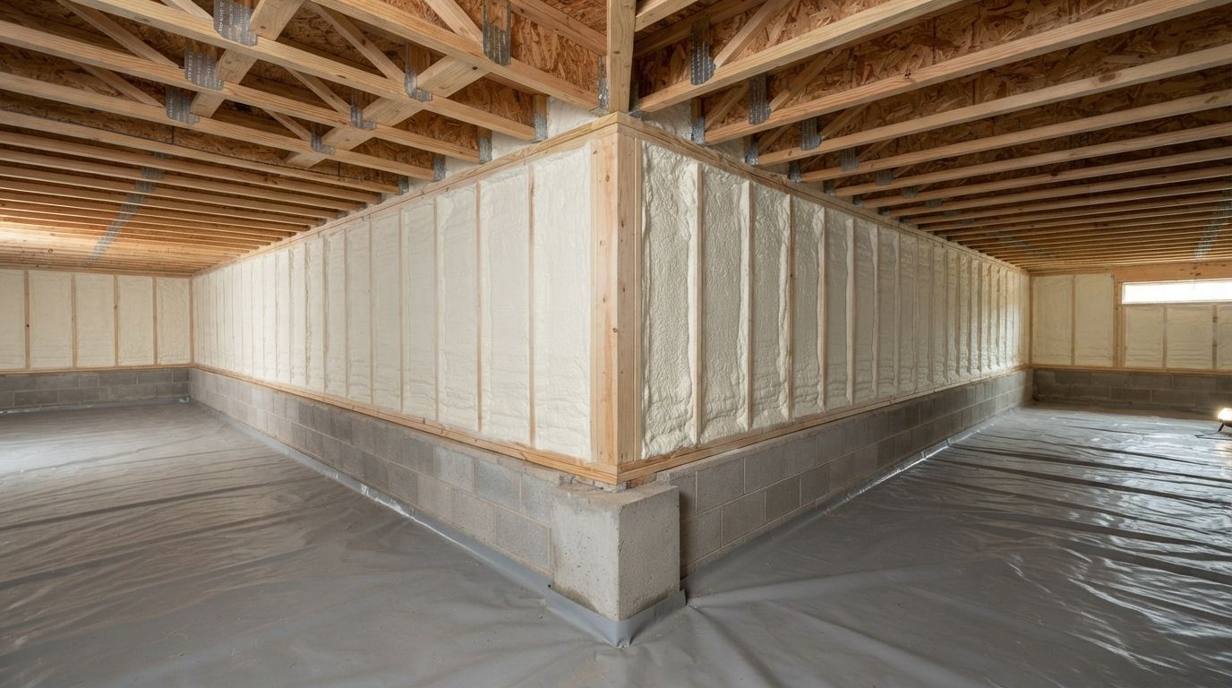 Completed crawl space insulation around plumbing in Temple Texas