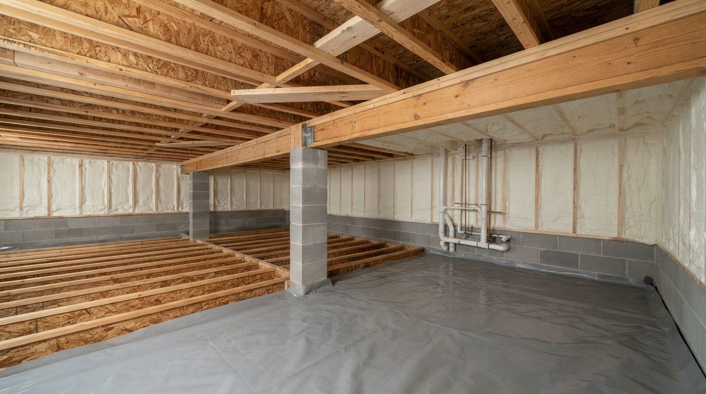 Completed rim joist spray foam insulation in Temple Texas