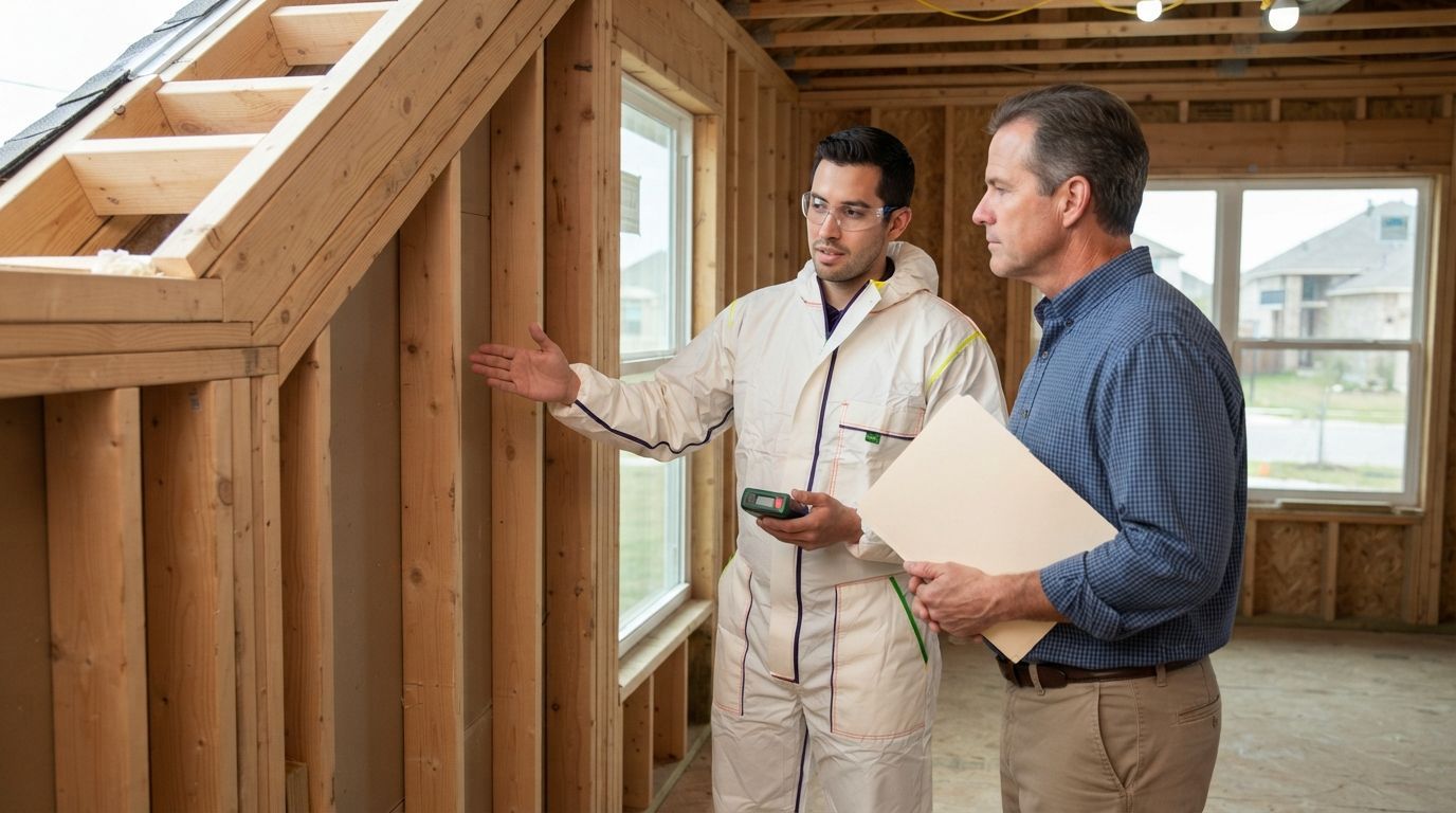 Temple homeowner discussing a spray foam insulation project with a technician