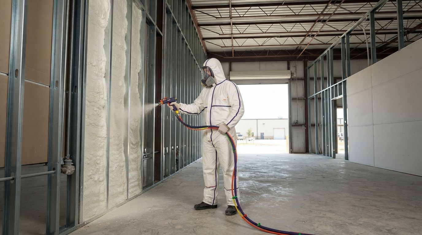 Spray foam insulation installation at a commercial property in Temple Texas