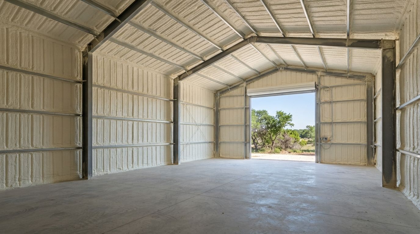 Completed metal building spray foam insulation in Temple Texas