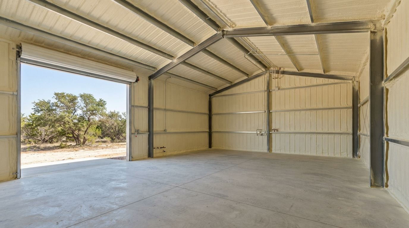 Completed closed cell spray foam in a Temple Texas metal building