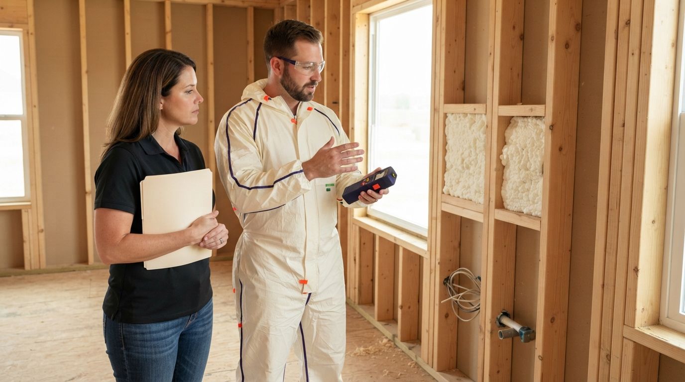 Homeowner discussing a closed cell spray foam estimate in Temple Texas