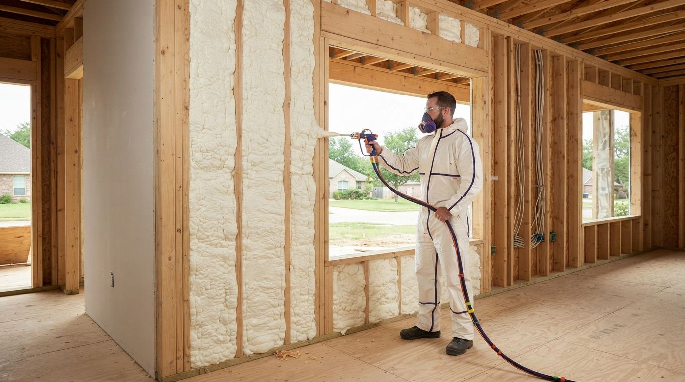 Open cell spray foam sealing an exterior wall in Temple Texas