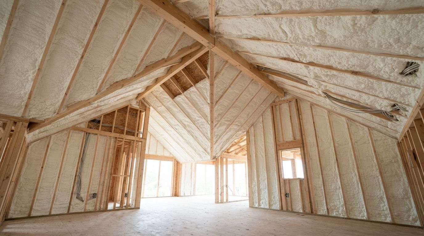 Completed open cell insulation in a Temple Texas bonus room
