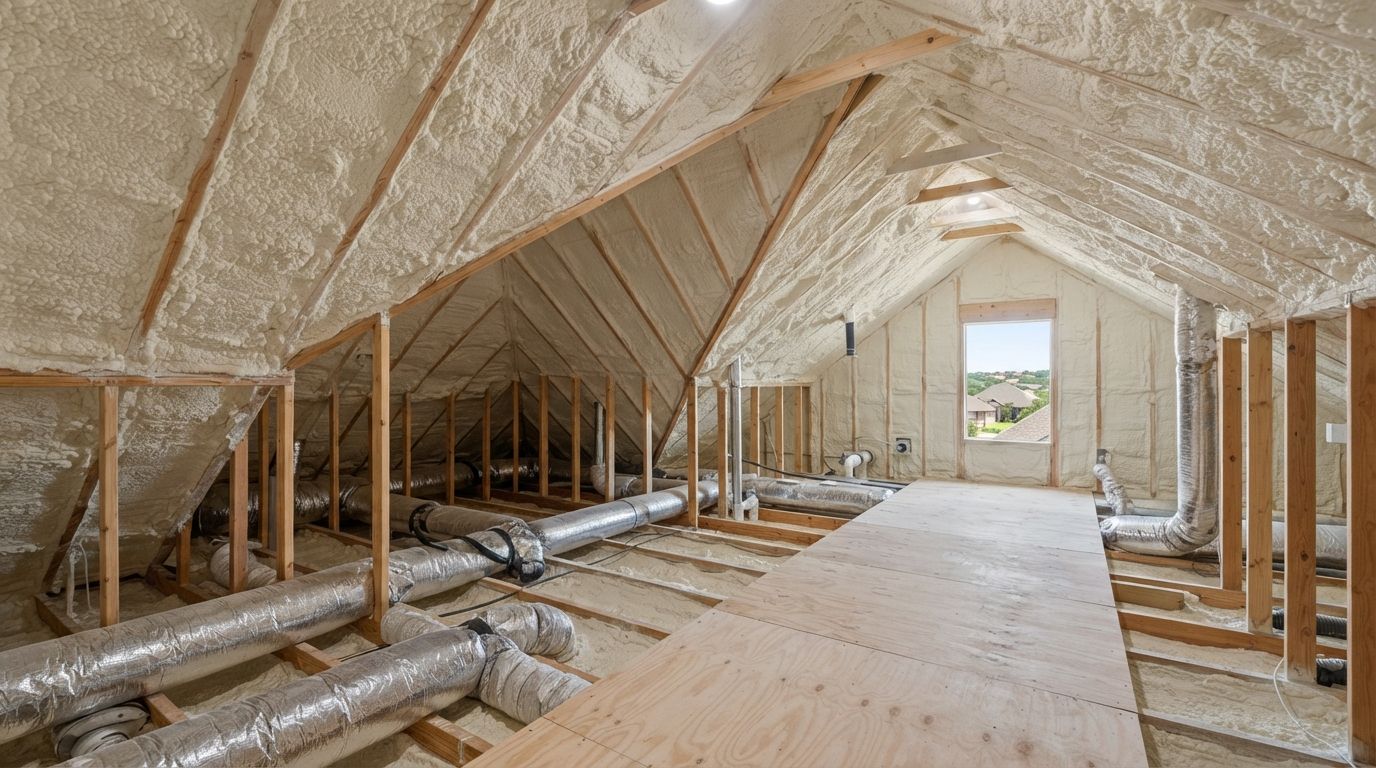 Completed attic spray foam insulation project in Harker Heights Texas