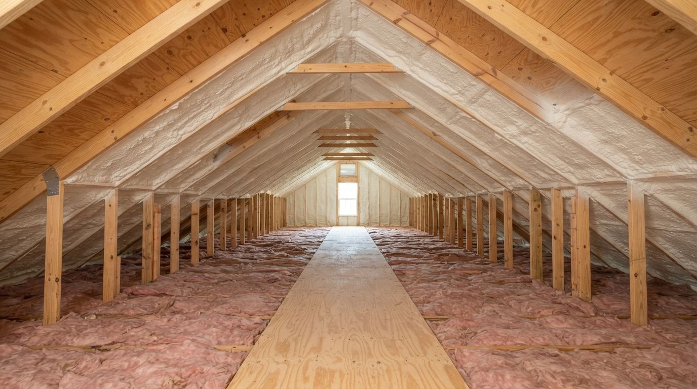 Completed pitched attic spray foam insulation in Temple Texas