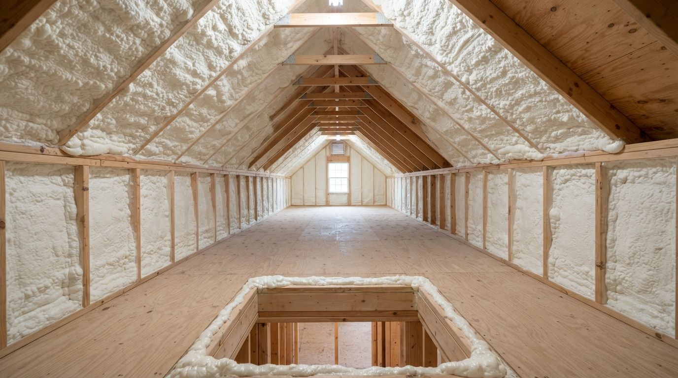 Completed multi-slope attic spray foam insulation in Temple Texas