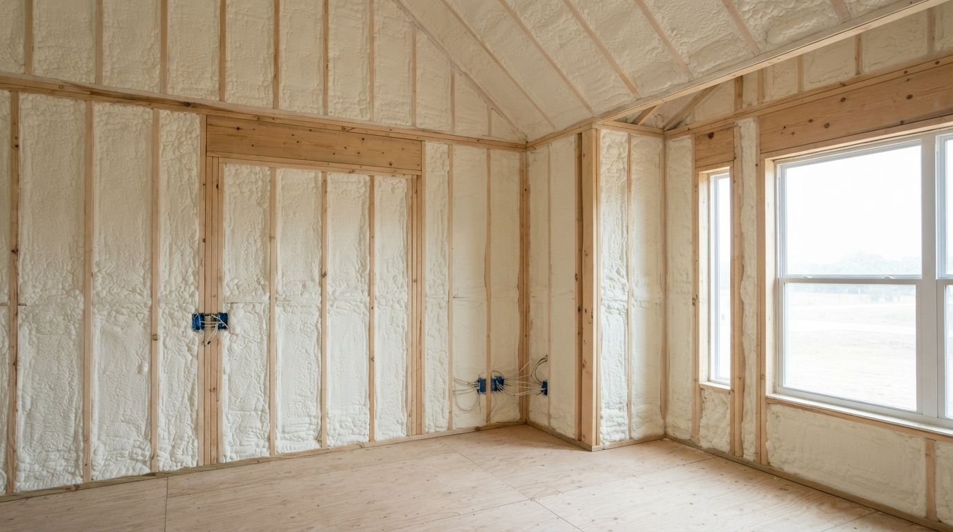Completed living room wall spray foam insulation in Temple Texas