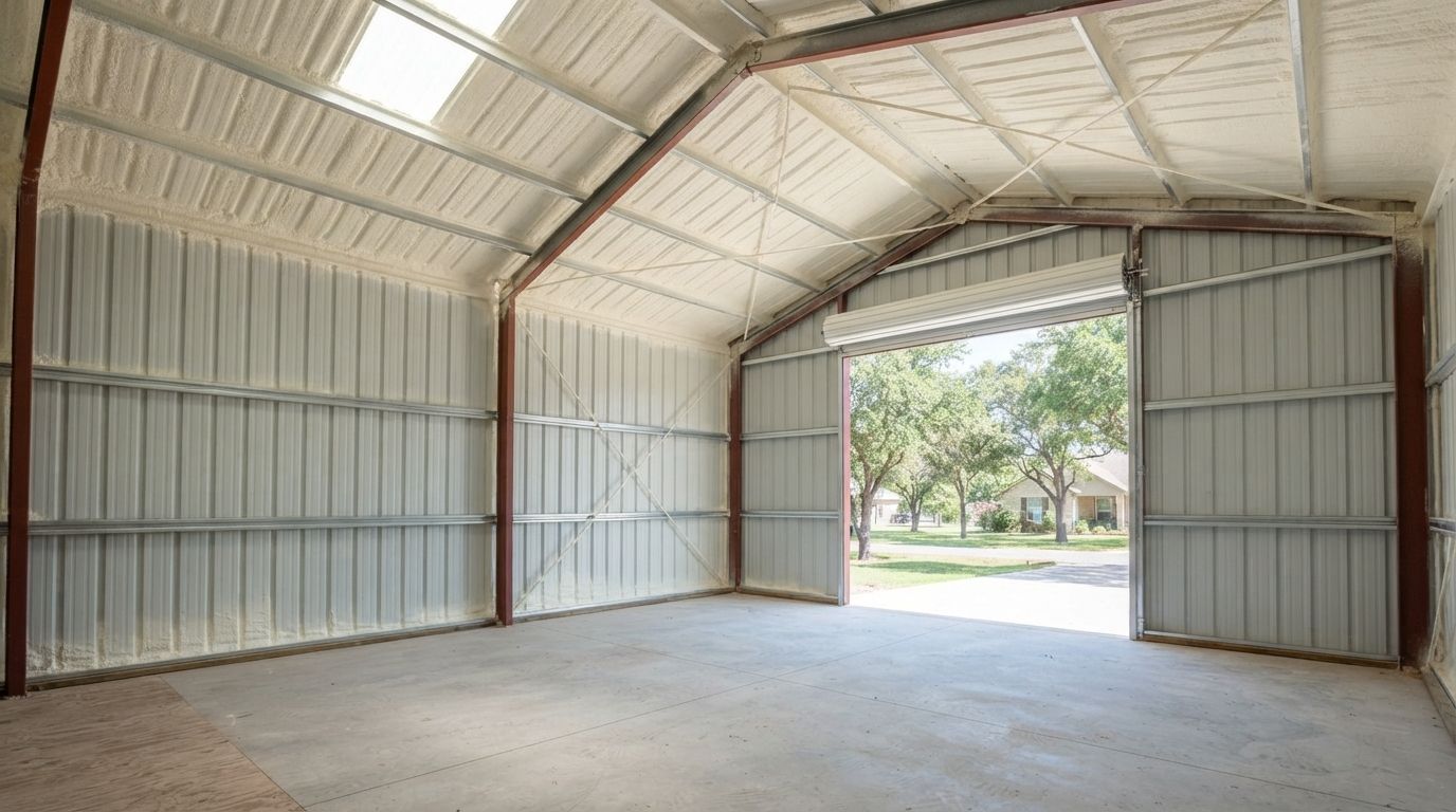 Completed high roof metal building spray foam insulation in Temple Texas
