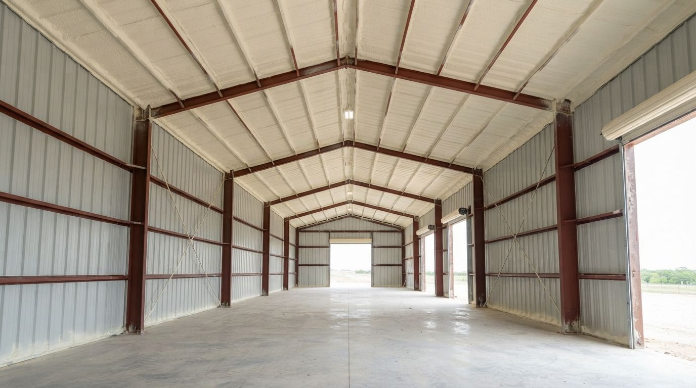Completed metal garage spray foam insulation in Temple Texas