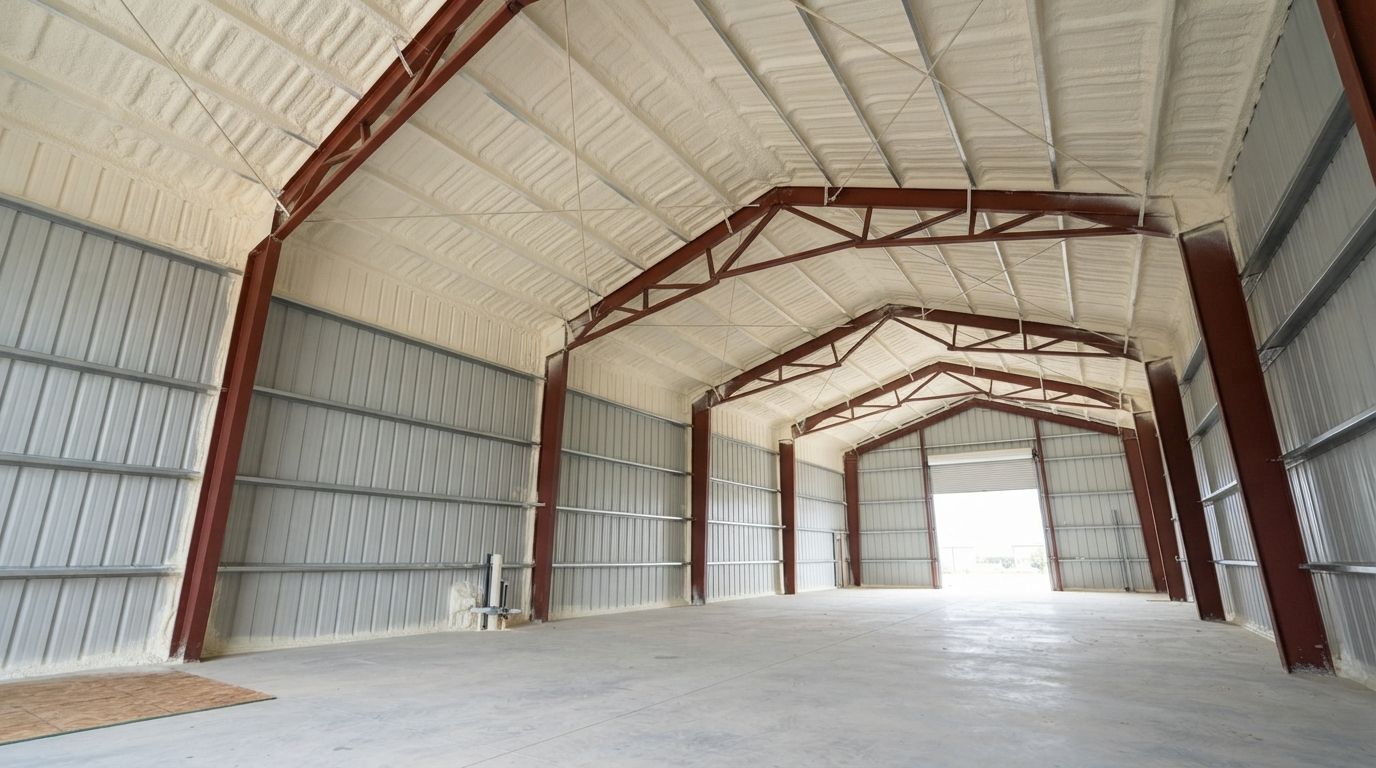 Completed metal workshop spray foam insulation in Temple Texas