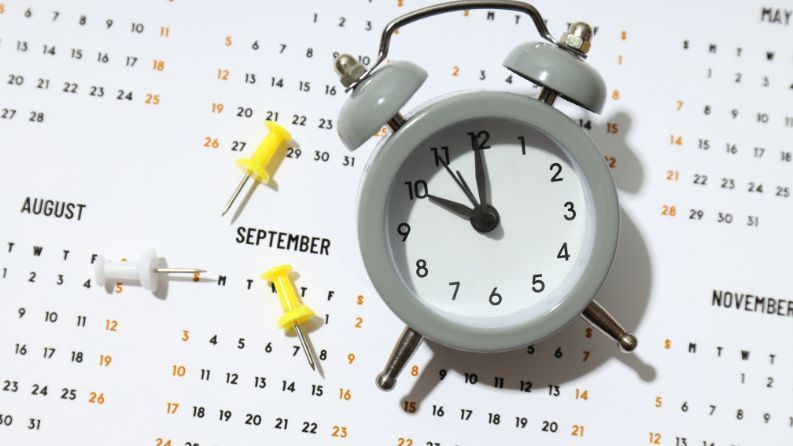 calendar showing all the months with a clock and pins