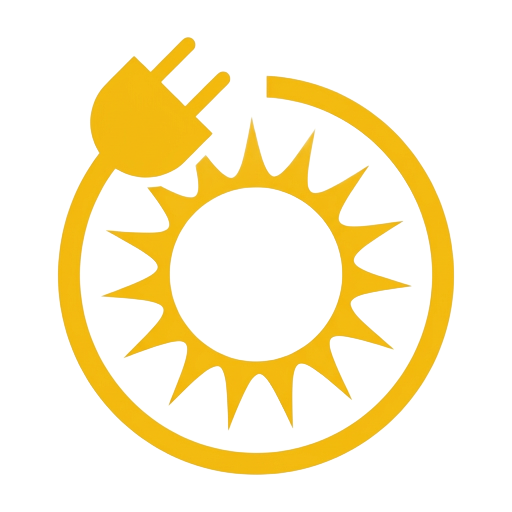 Yellow sun with a plug and circular arrow, suggesting renewable energy or solar power