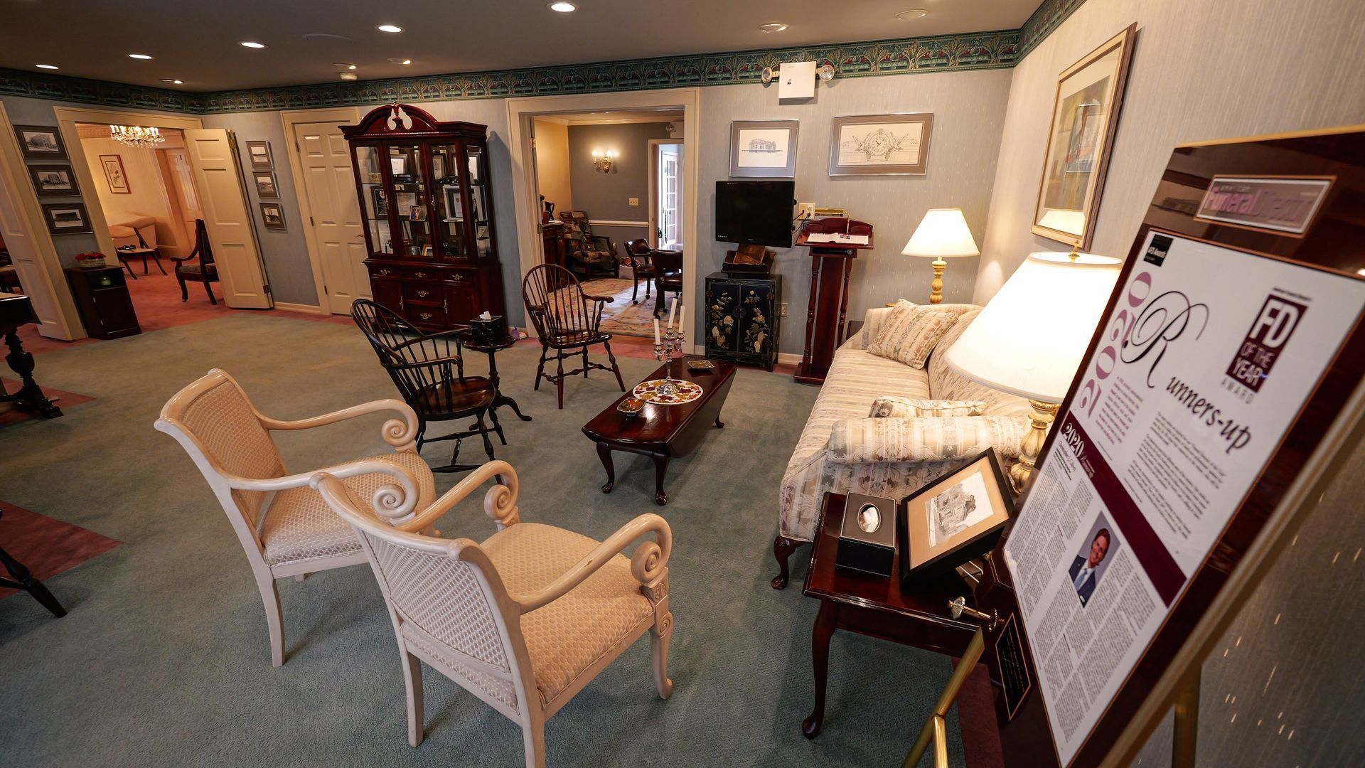 interior of jennings calvey funeral home sitting area