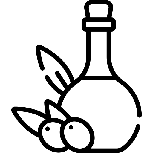 Una bottiglia di olio d'oliva con olive e foglie icona gratuita