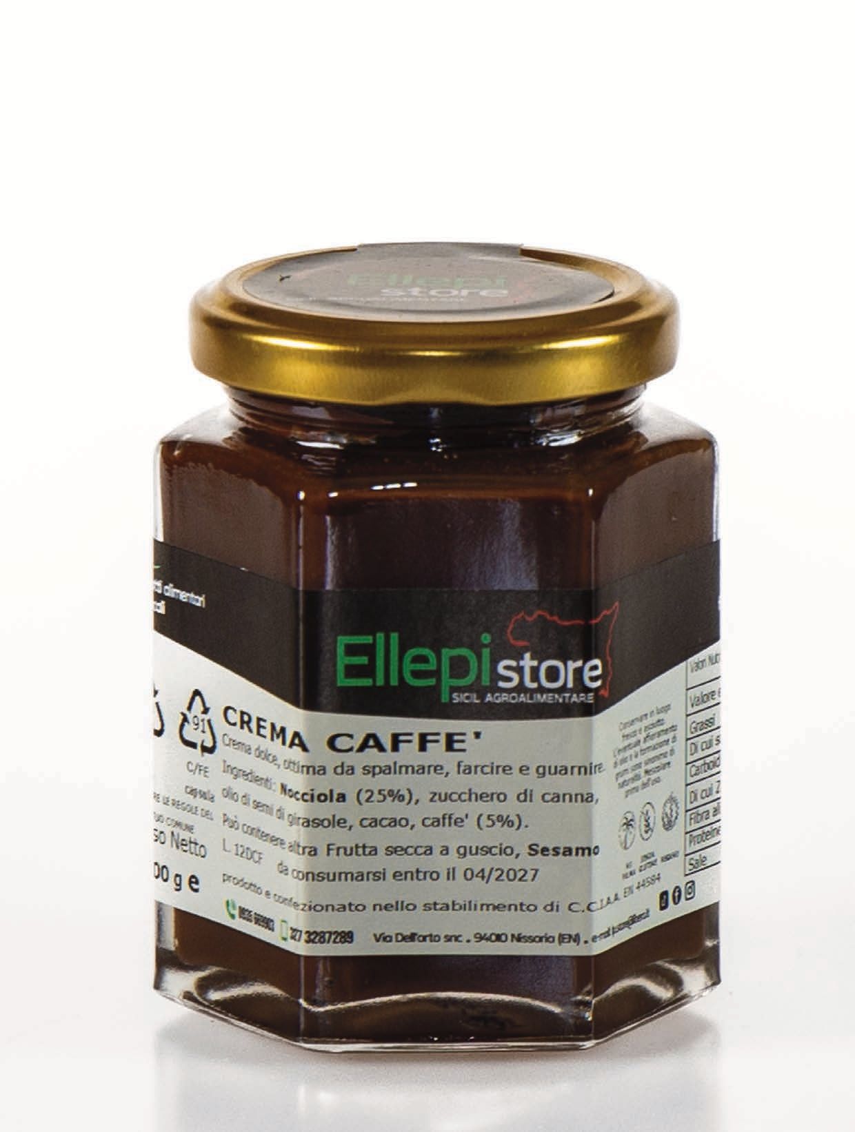 Un barattolo di ellepistore crema caffe su uno sfondo bianco