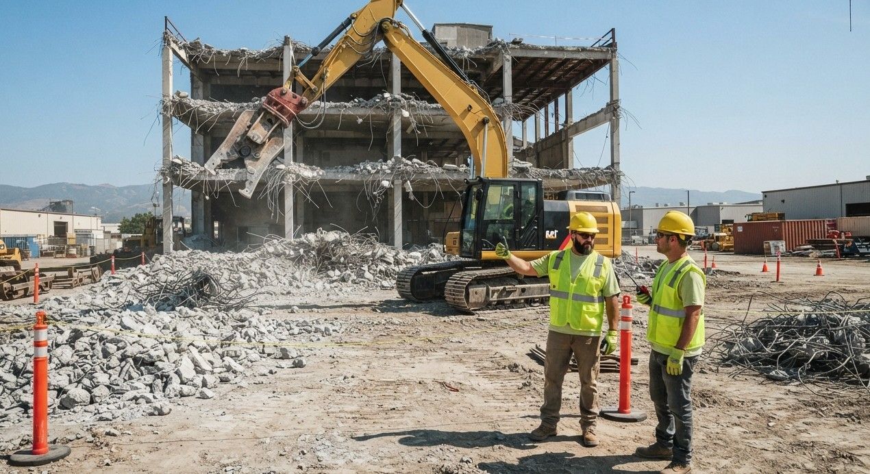 Commercial demolition crew working on structural removal