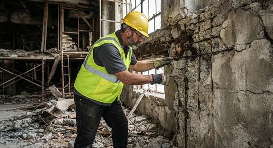 Professional demolition crew working at a property in Tulare