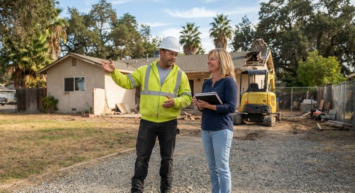 Demolition professional discussing project details with a property owner