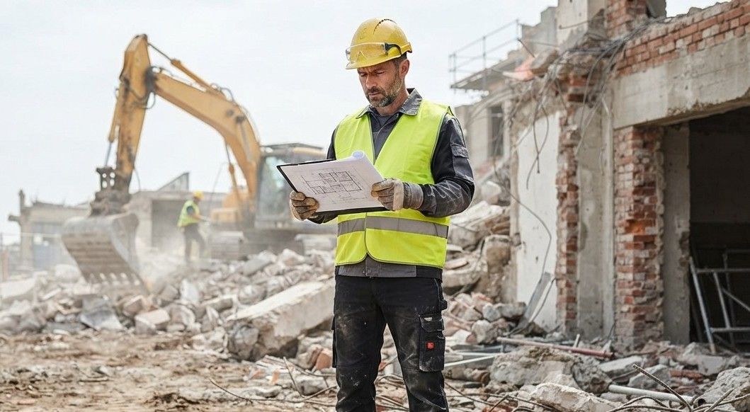 Professional demolition equipment operating at a Tulare project site