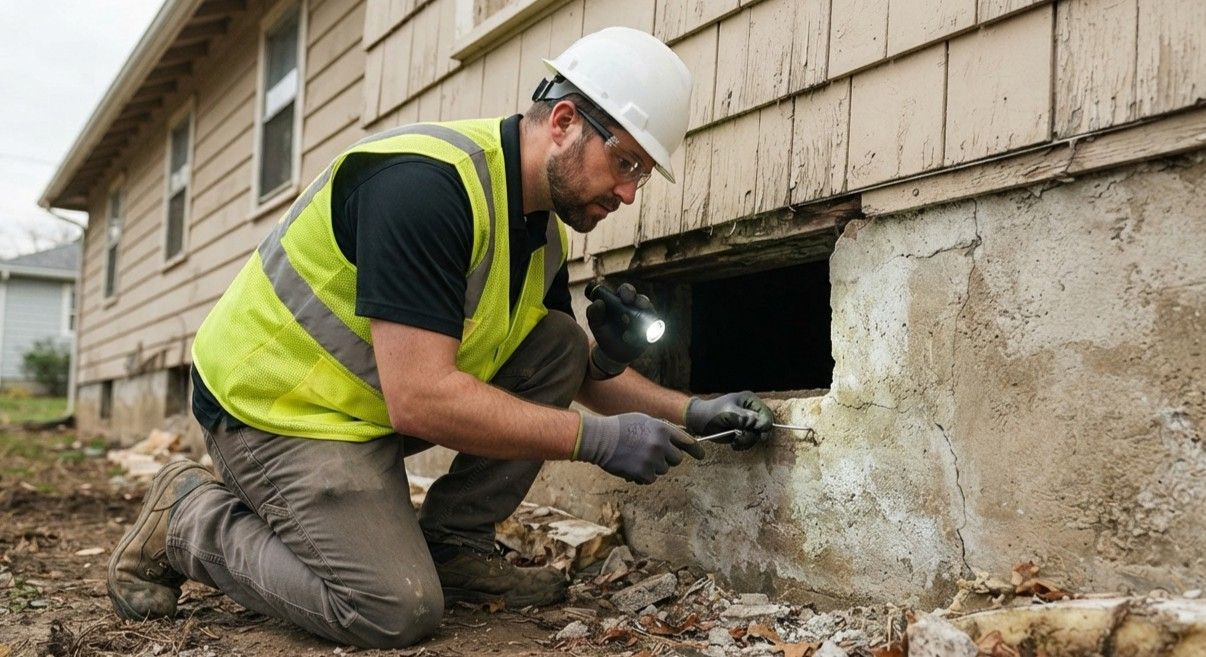 Crew inspecting property conditions before starting demolition