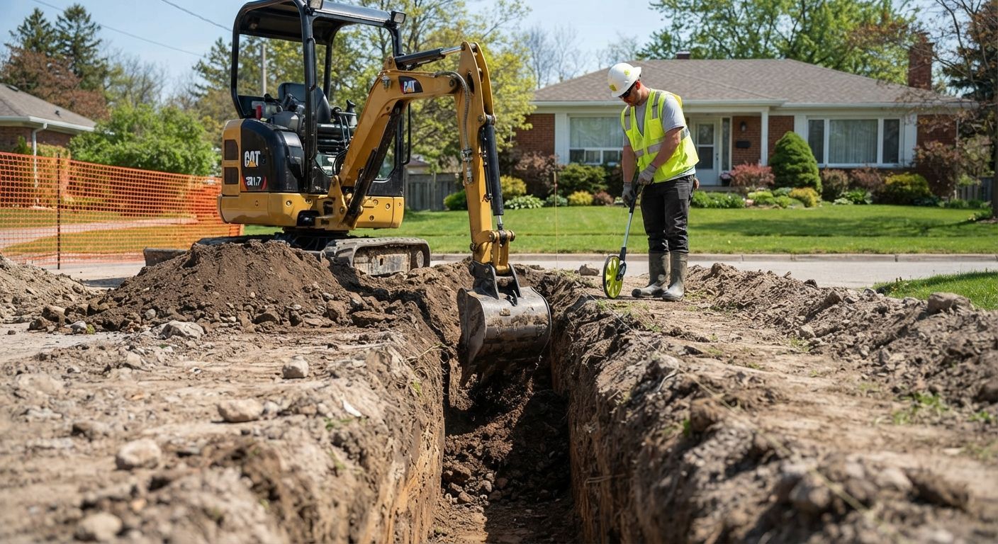 Worker evaluating soil conditions before excavation begins