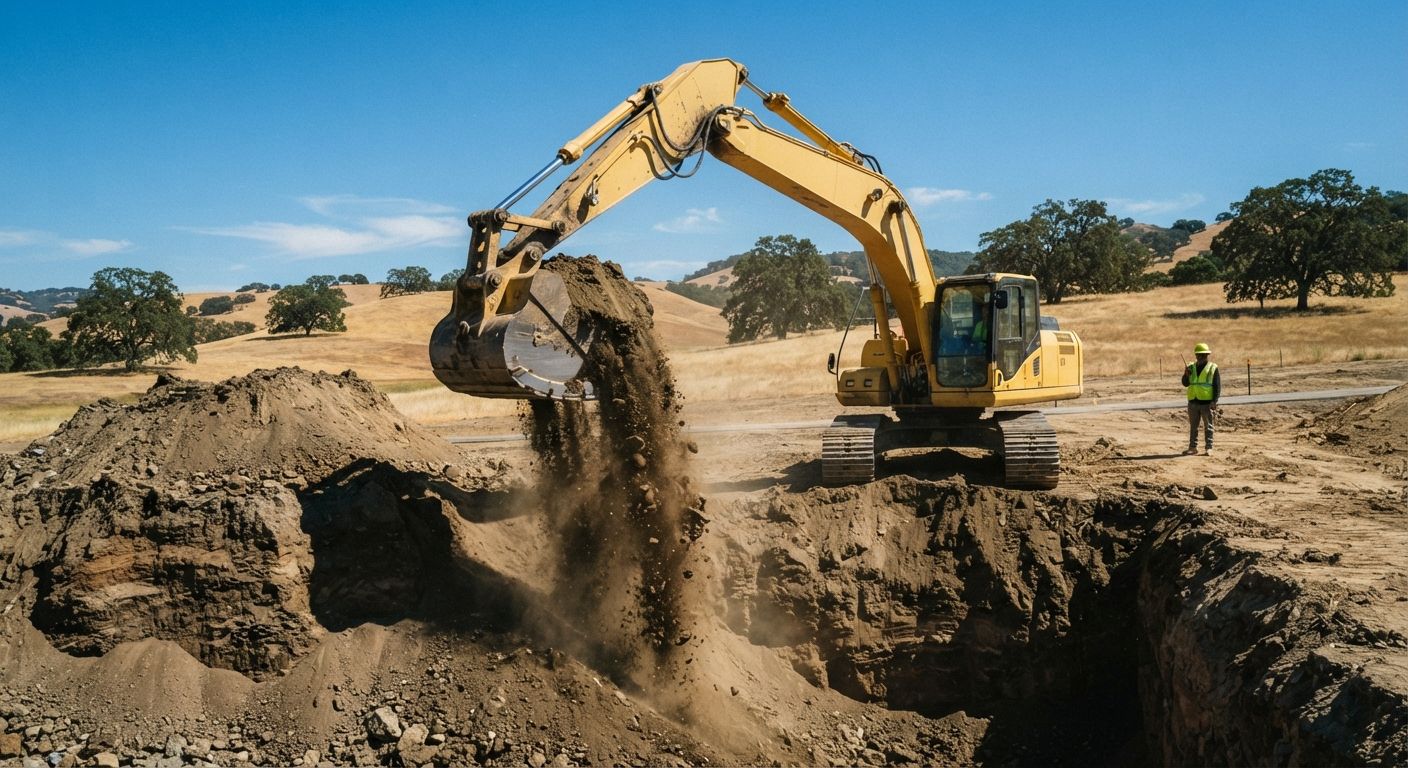 Excavation crew digging and moving soil at a project site