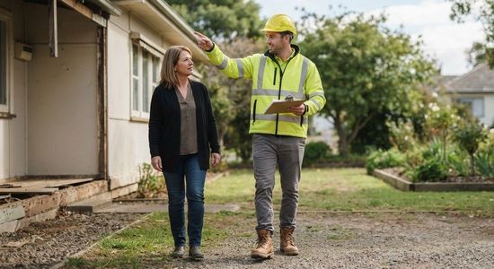 Demolition contractor explaining project requirements to a property owner