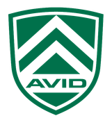 Green shield logo with white chevrons and the word “AVID” at the bottom