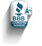 BBB Accredited Business badge with A+ rating in blue and white