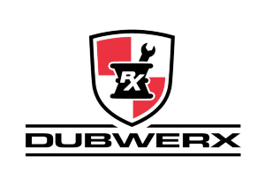 Dubwerx logo: black-and-red shield with wrench and “DUBWERX” text below