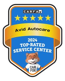 CARFAX Avid Autocare 2024 Top-Rated Service Center badge with stars and Car Fox logo