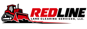 RedLine Land Clearing Services logo with red bulldozer and black-and-red text